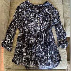 Roz & Ali Abstract Button‑Front Blouse – XL